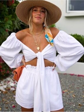 Vici White Tie-Front Off-Shoulder Crop Top